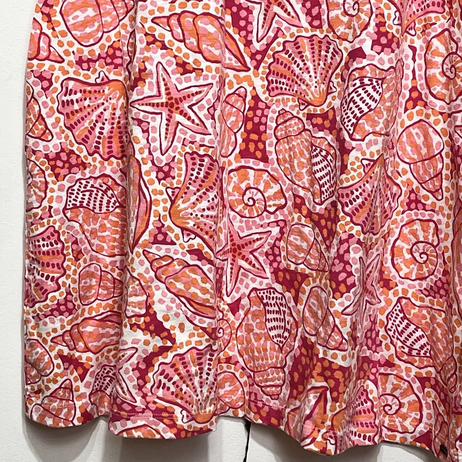 Hatley Pink Orange Seashell Print 3/4 Sleeve Shift Dress Women L/G