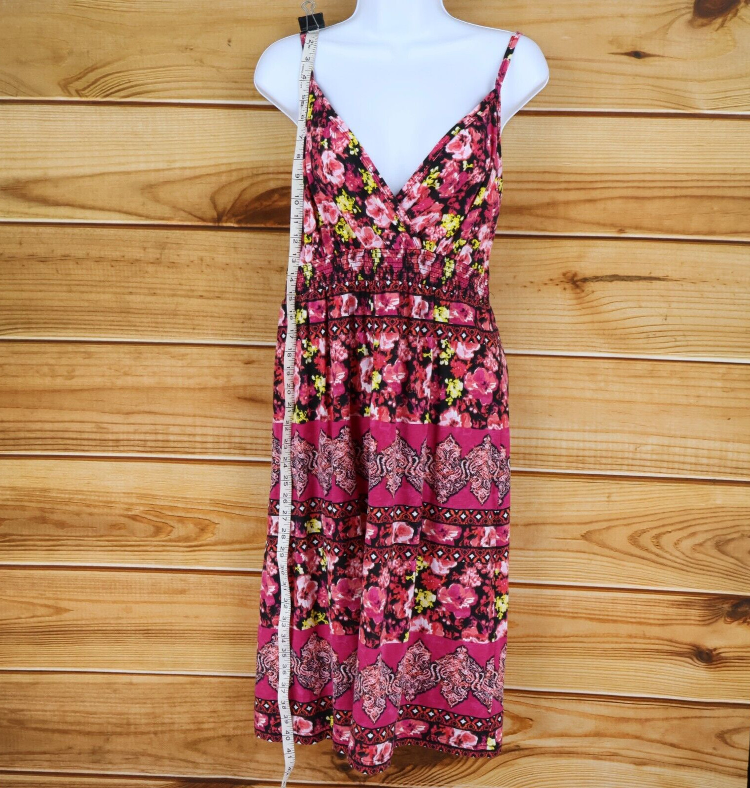 Faded Glory Sundress Womens L Pink Floral Adjustable Straps V-Neck Lightweight