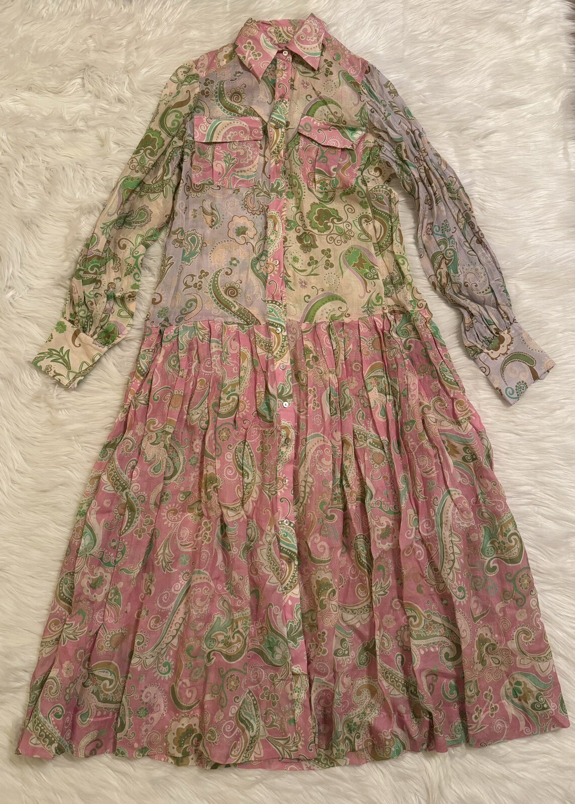 Alemais New Marta Patchwork Shirt Dress Floral Printed Multicolor Size 6