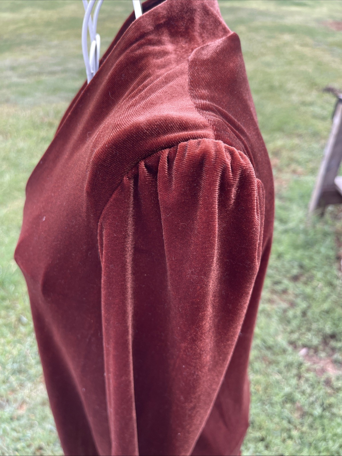 Taylor Velvet Trapeze Dress Rust Copper Long Sleeve Ruffle Hem Mini Boho S