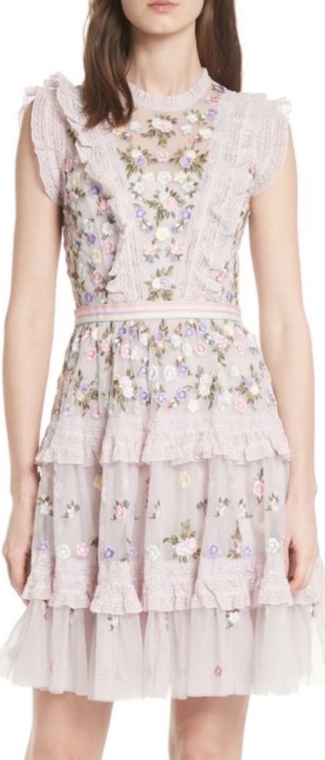 NWT Needle&Thread Prism Ditsy Mini Dress Floral Embroidery Lilac *SEE CONDITION