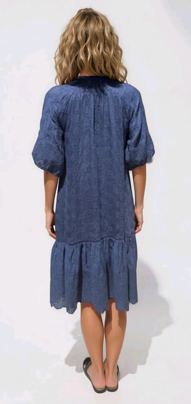 0039 ITALY navy blue 100% linen fully embroidered Maibelyn dress M bnwot rrp£250