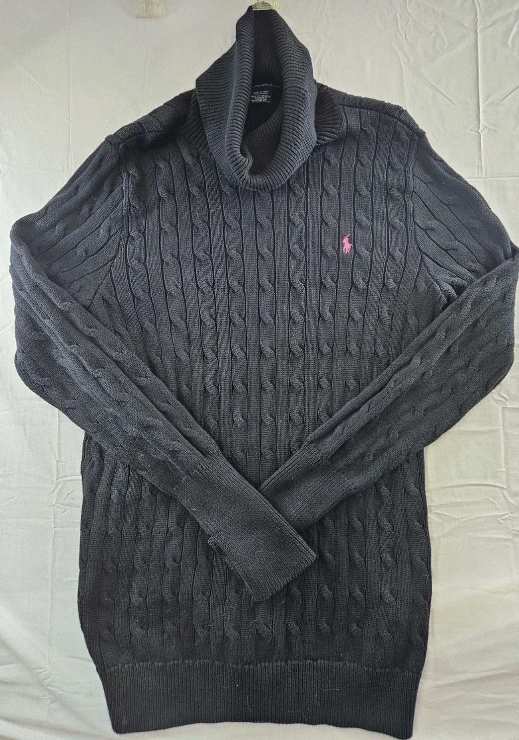 Ralph Lauren Sport Sweater Dress Women Sz XL Black Knit Turtleneck Y2K Polo Pony