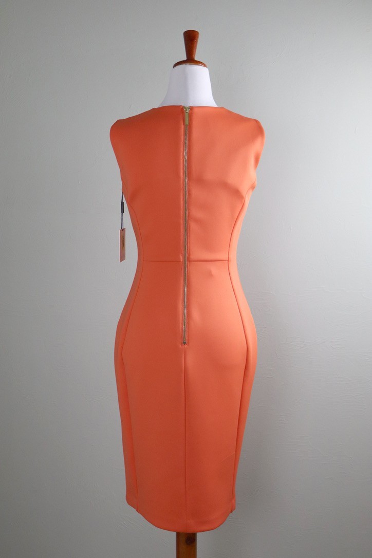 CALVIN KLEIN NWT $89 Solid Orange Scuba Neoprene Stretch Sheath Dress Size 4
