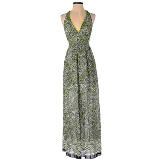 Burning Torch Green Graphic print Halter maxi dress Size-P