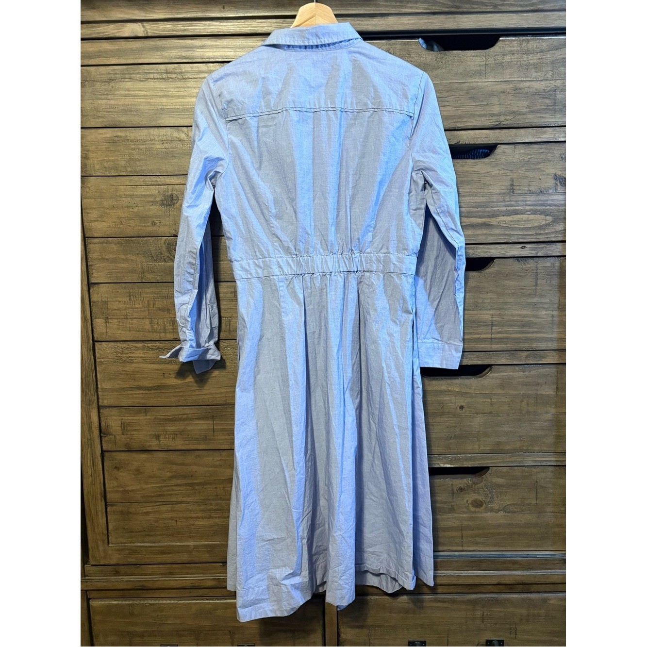 J.Crew Light Blue Button Front Midi Shirt Dress Size 6 Cotton Poplin Long Sleeve