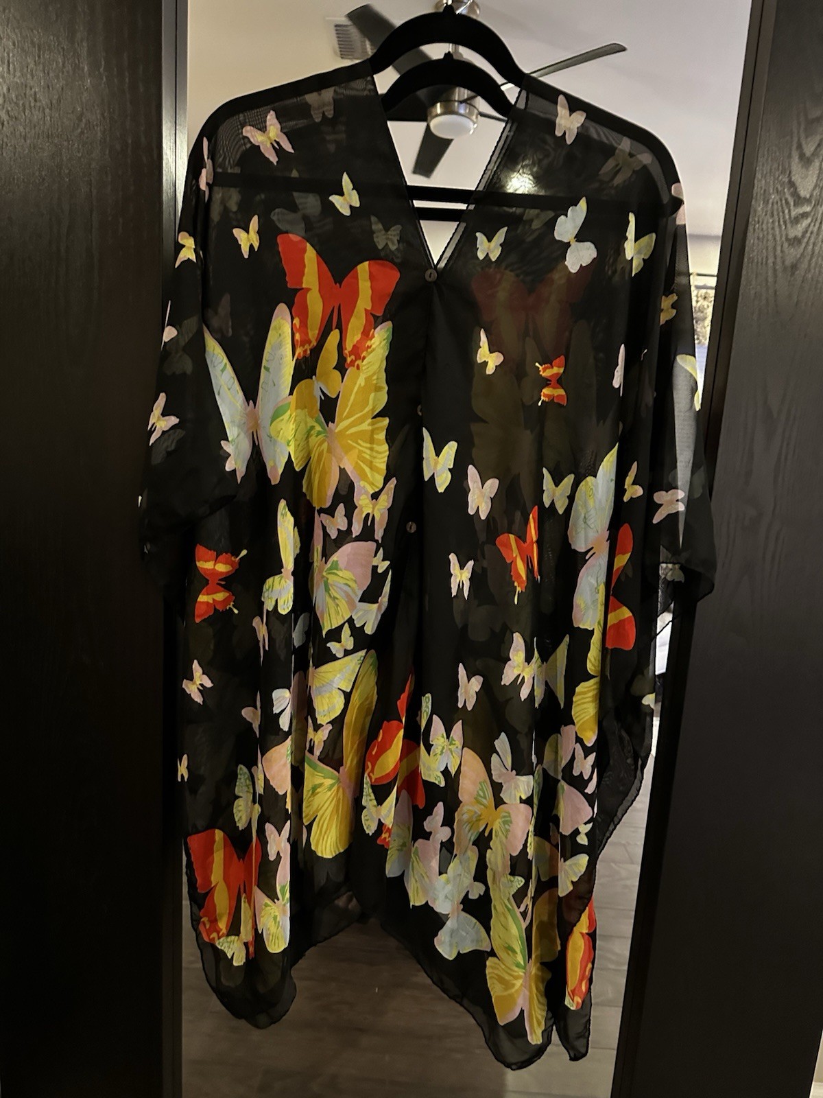 VTG : Black Butterfly Shape And Print Beach Wear, W : 40 “L 32”