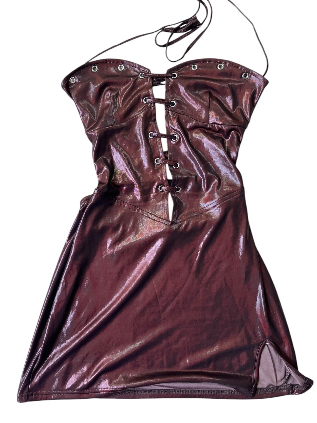 EDGEbyks Dress Womens S-L Brown Faux Leather Mini Solid Lace Up Club Steampunk