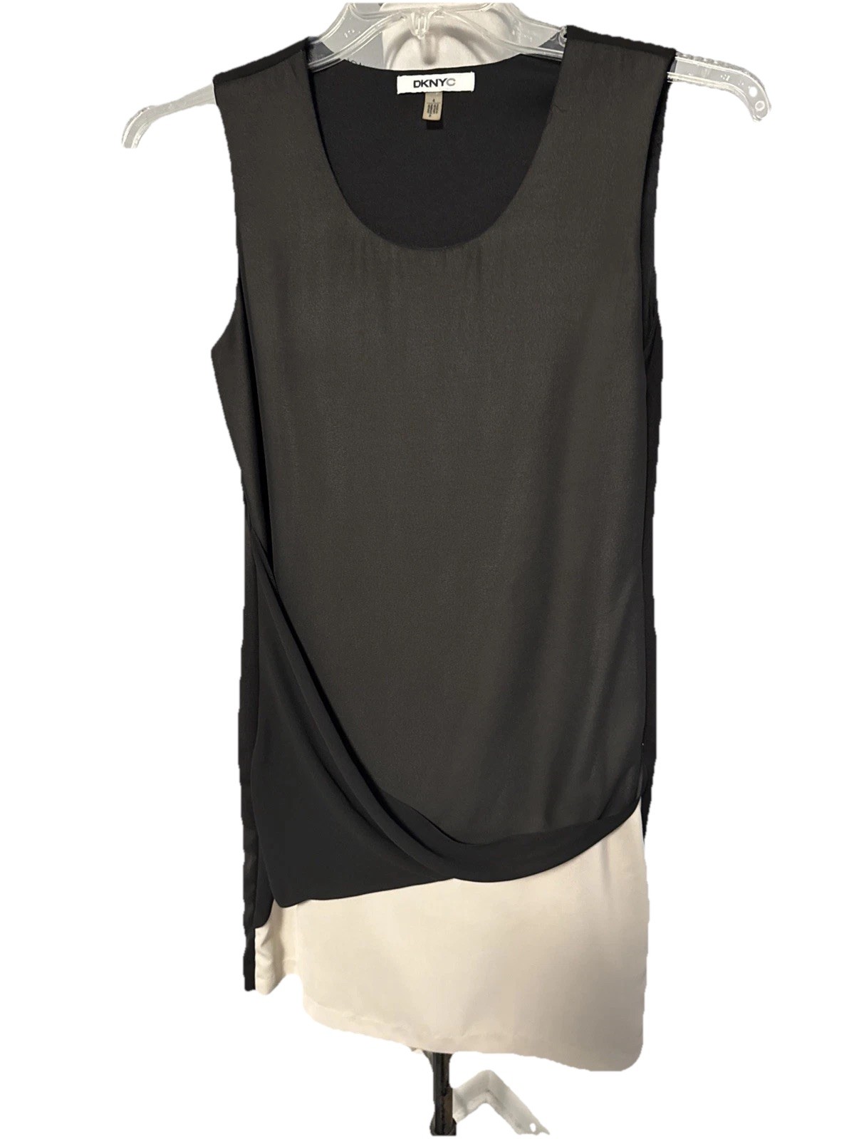 DKNYC Beige Sheath Dress W/Black Asymmetric Overlay Sleeveless Side Zip Lined 4