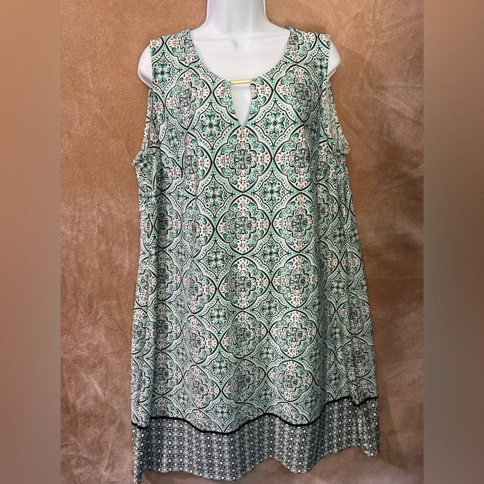 Tacera Turquoise and Black Patterned Dress