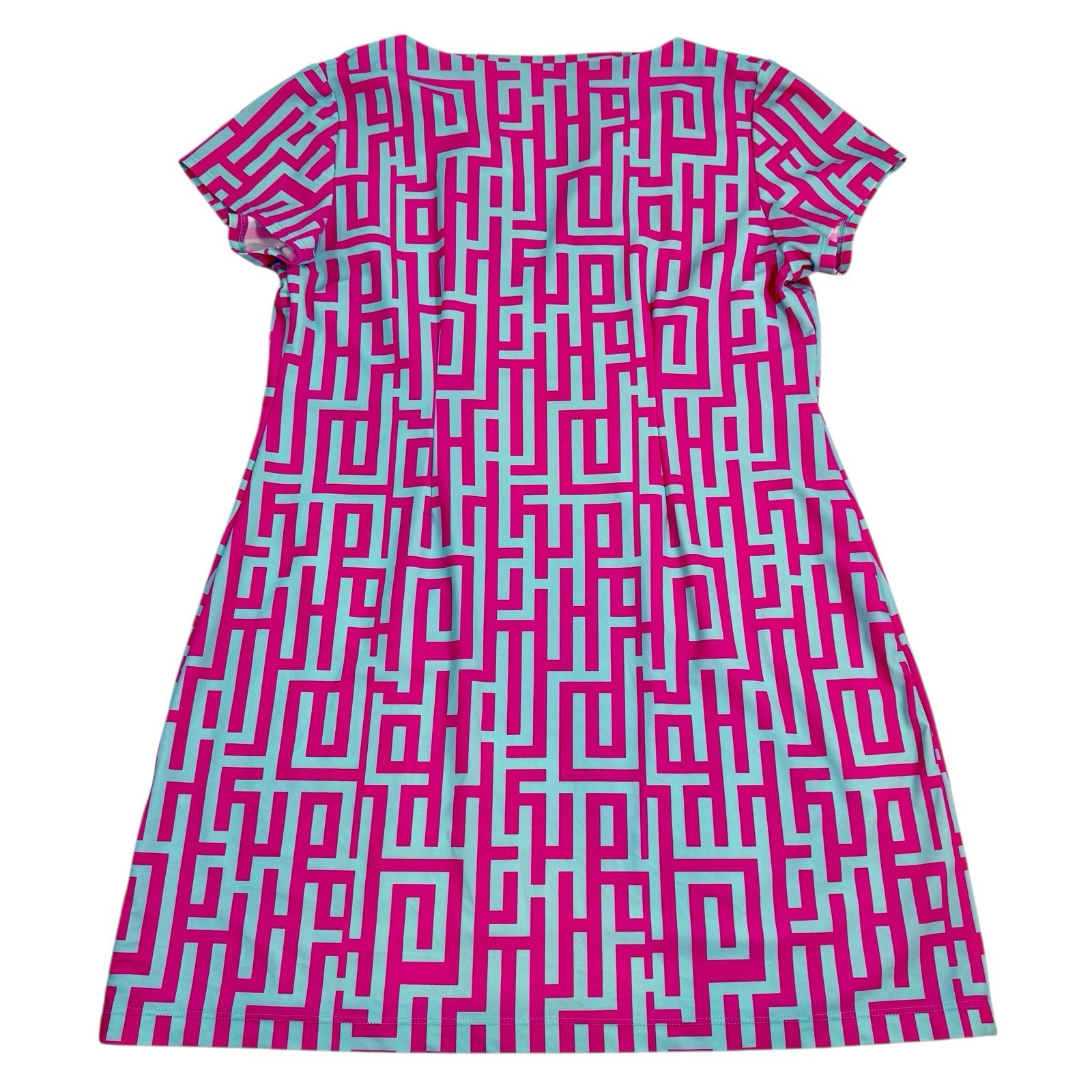 Britt by Britt Ryan Pink Blue Shift Dress Sz LG Nylon/Spandex V Neck Pockets