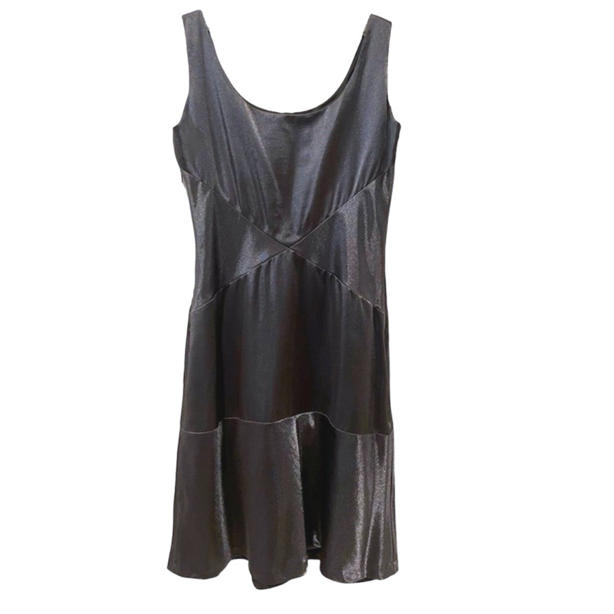 Vivienne Tam Metallic Charcoal Black Sleeveless Shift Dress Size 3 RN 62097 VTG