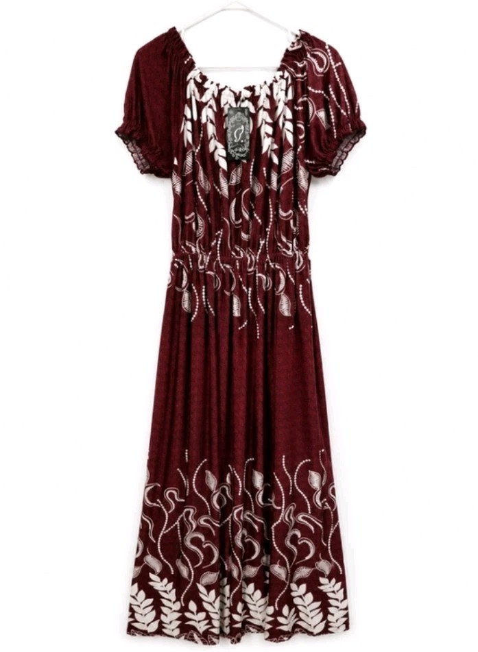 Hots Wing NWT XXL Burgundy Silk Blend Boho Maxi Dress Cottagecore Puff Sleeve