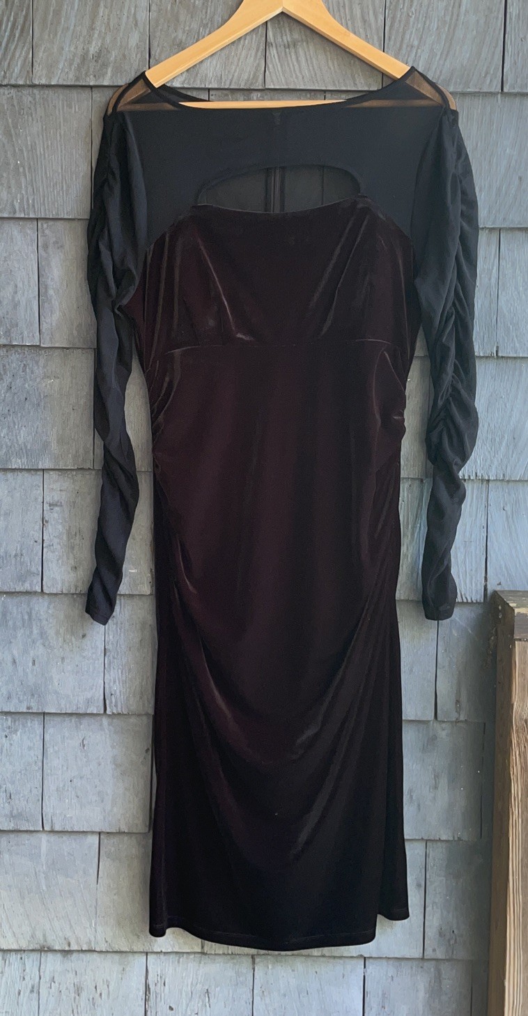 INC Y2k Dress Maxi Black Velvet Sheer Mesh Ruched Whimsigoth M / L