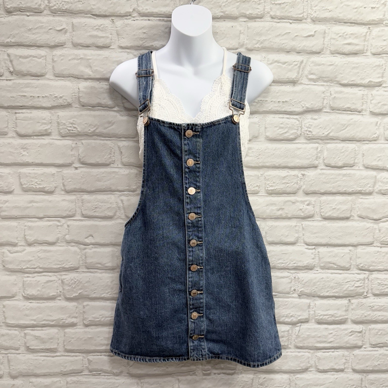 Forever 21 Size S Denim Jeans Overalls Dress Romper Jumpsuit Adjustable Straps