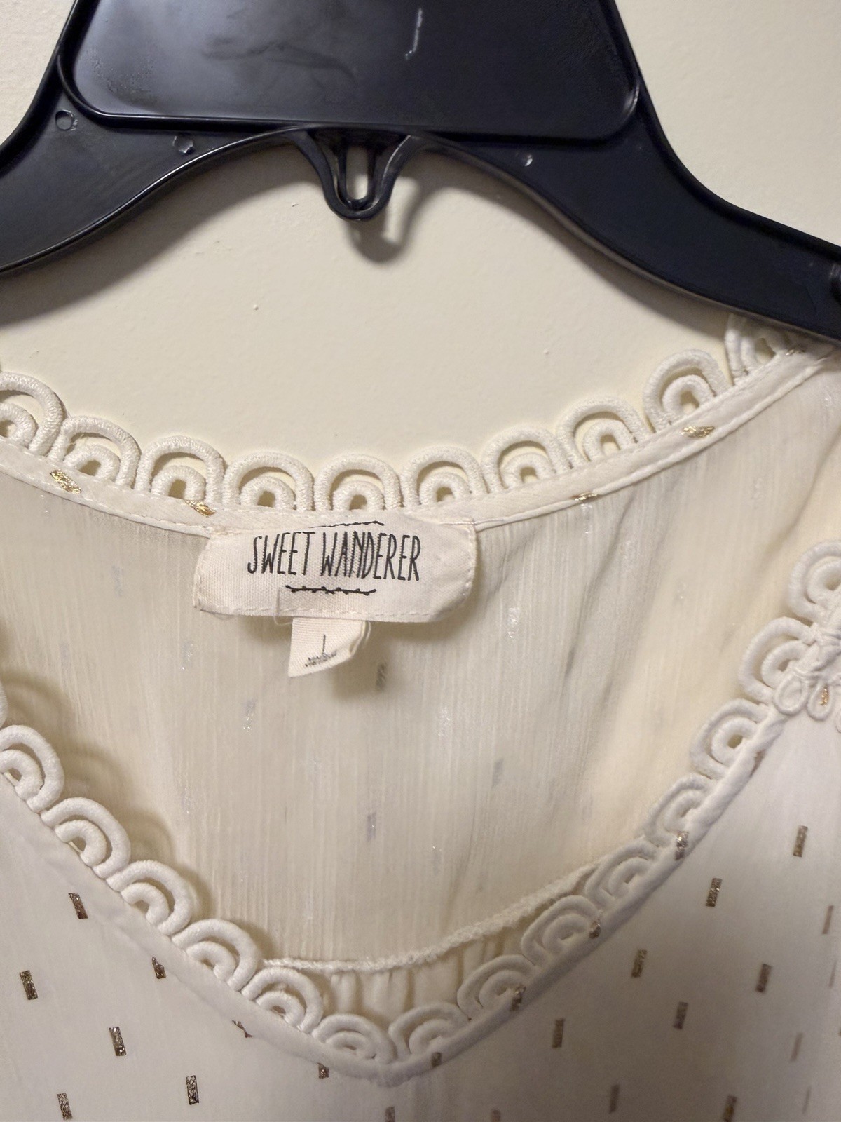 Sweet Wanderer White Gold Metallic Clip Dot Tiered Cottagecore Dress L