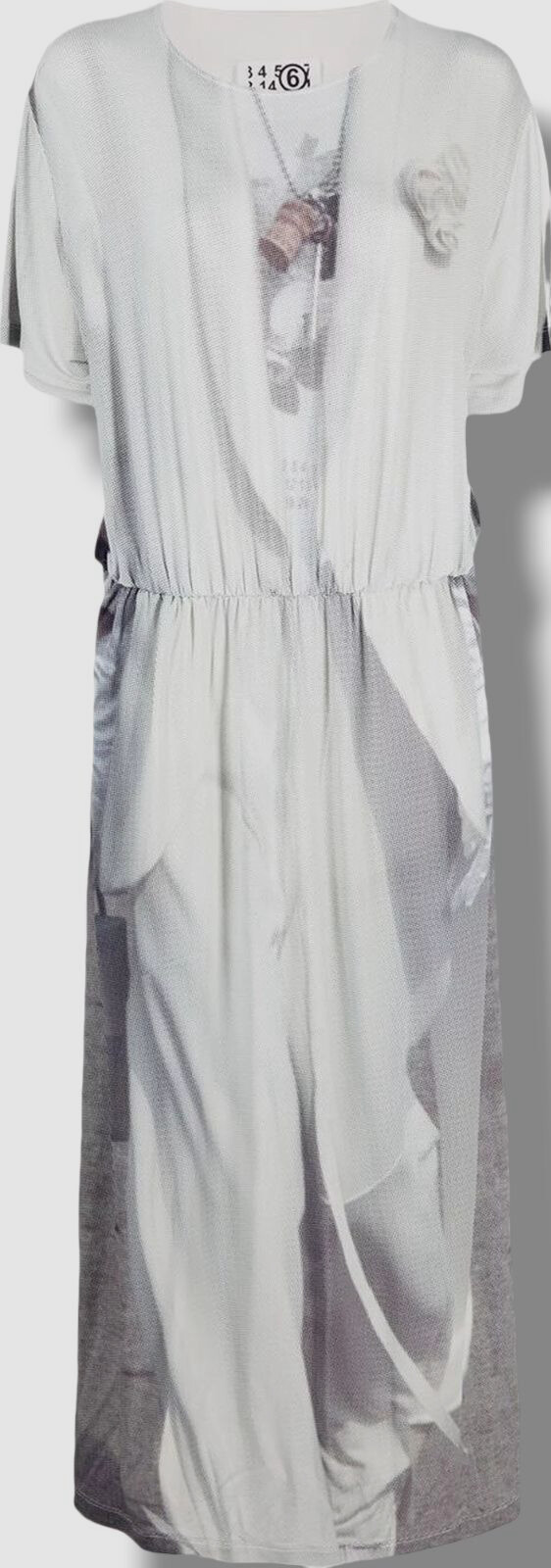 $965 MM6 Maison Margiela Women’s White Short-Sleeve Printed Dress Size S