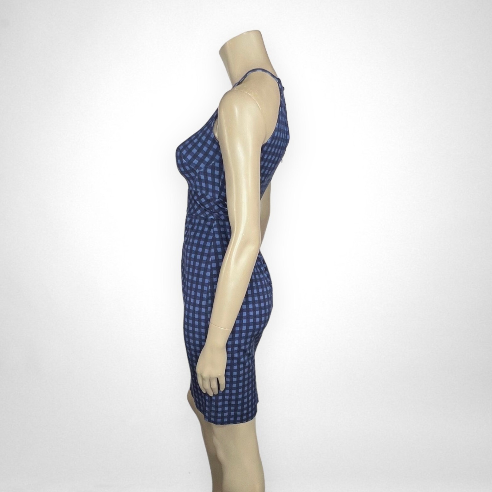 BANANA REPUBLIC 0 Petite Bi Stretch Blue Gingham Sheath Dress 0 Casual