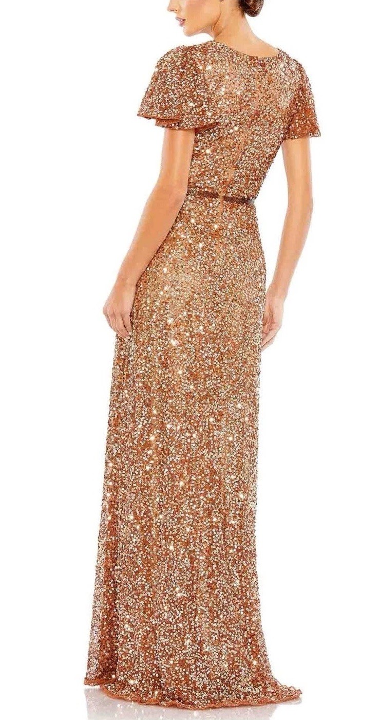 Mac Duggal Copper Sequined Wrap Over Butterfly Sleeve Gown 5540 Size 14 NWT