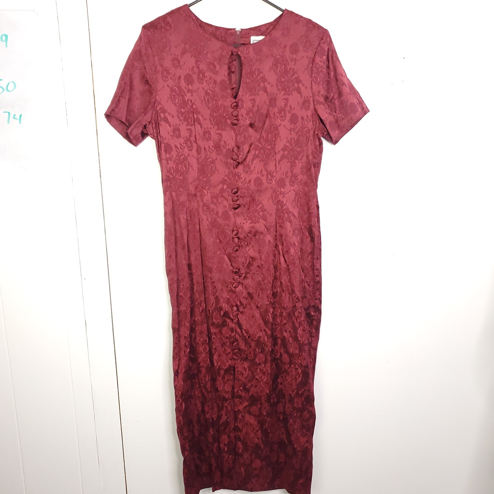 Vintage Dress Womens 11 Covered Button Down Short Sleeve Fitted Silky Asian Insp