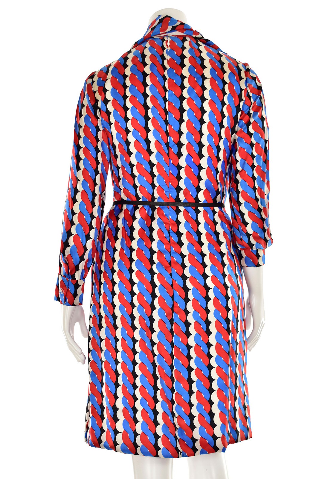 Vintage Adele Simpson 70’s 100% Silk Graphic Print Sheath Dress w/ Scarf sz 8/10