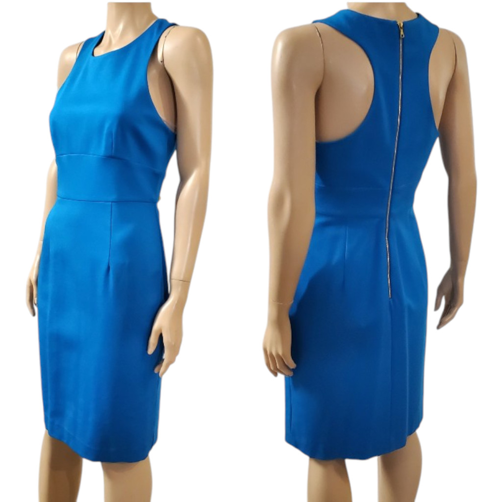 Trina Turk Robyn Blue Cocktail Sheath Dress Racerback Sleeveless Sz 8 NWT $278