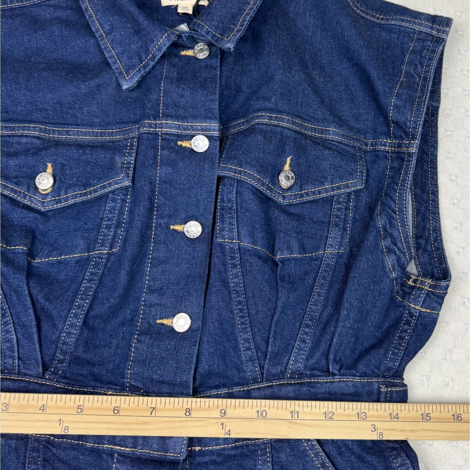 GRLFRND Celeste Denim Vest Dress Button Front Womens Size M Blue Clean Girl Chic