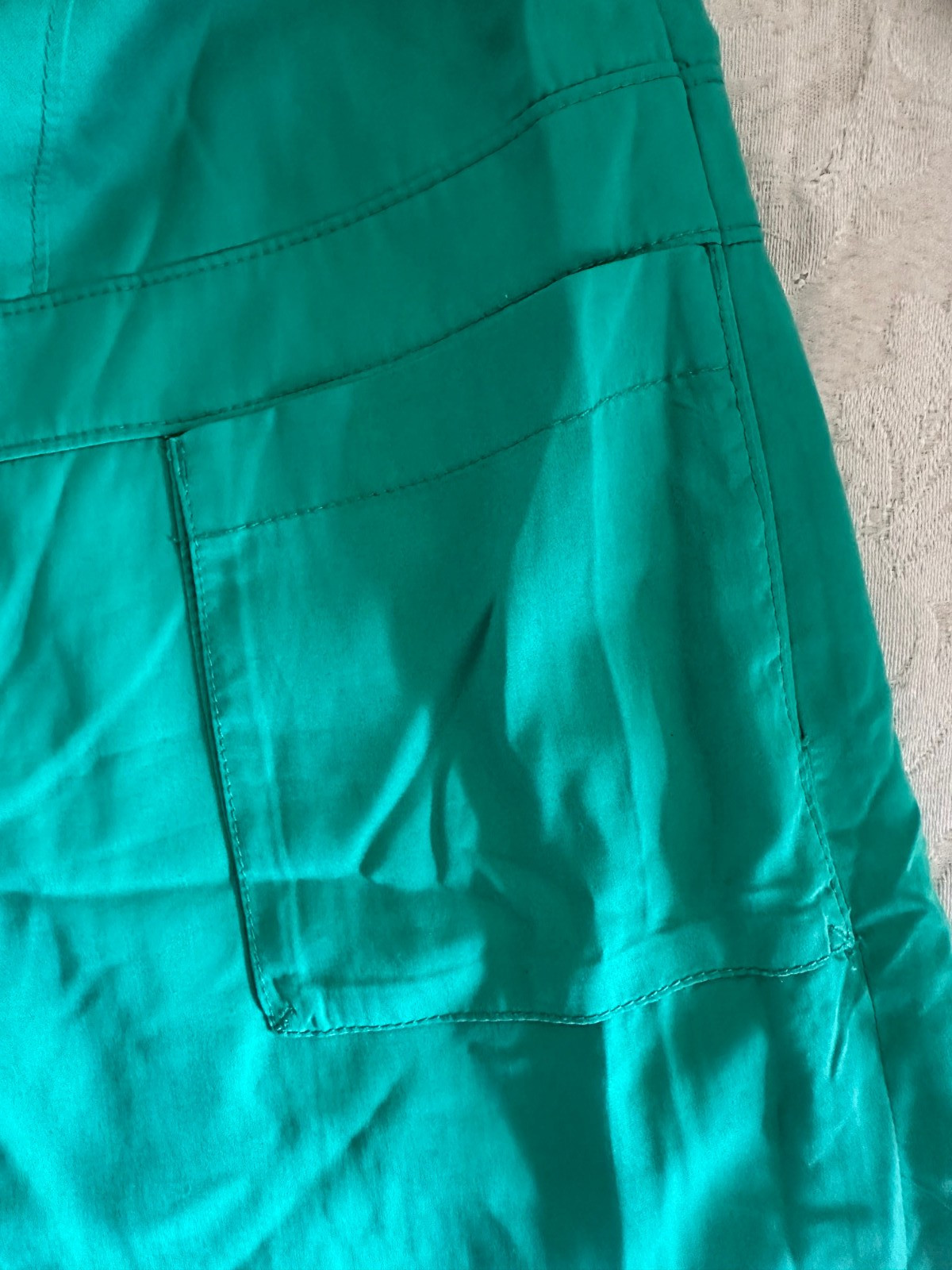 Bebe Deep Green Shift Mini Dress with Zip Chest Pockets Size 12