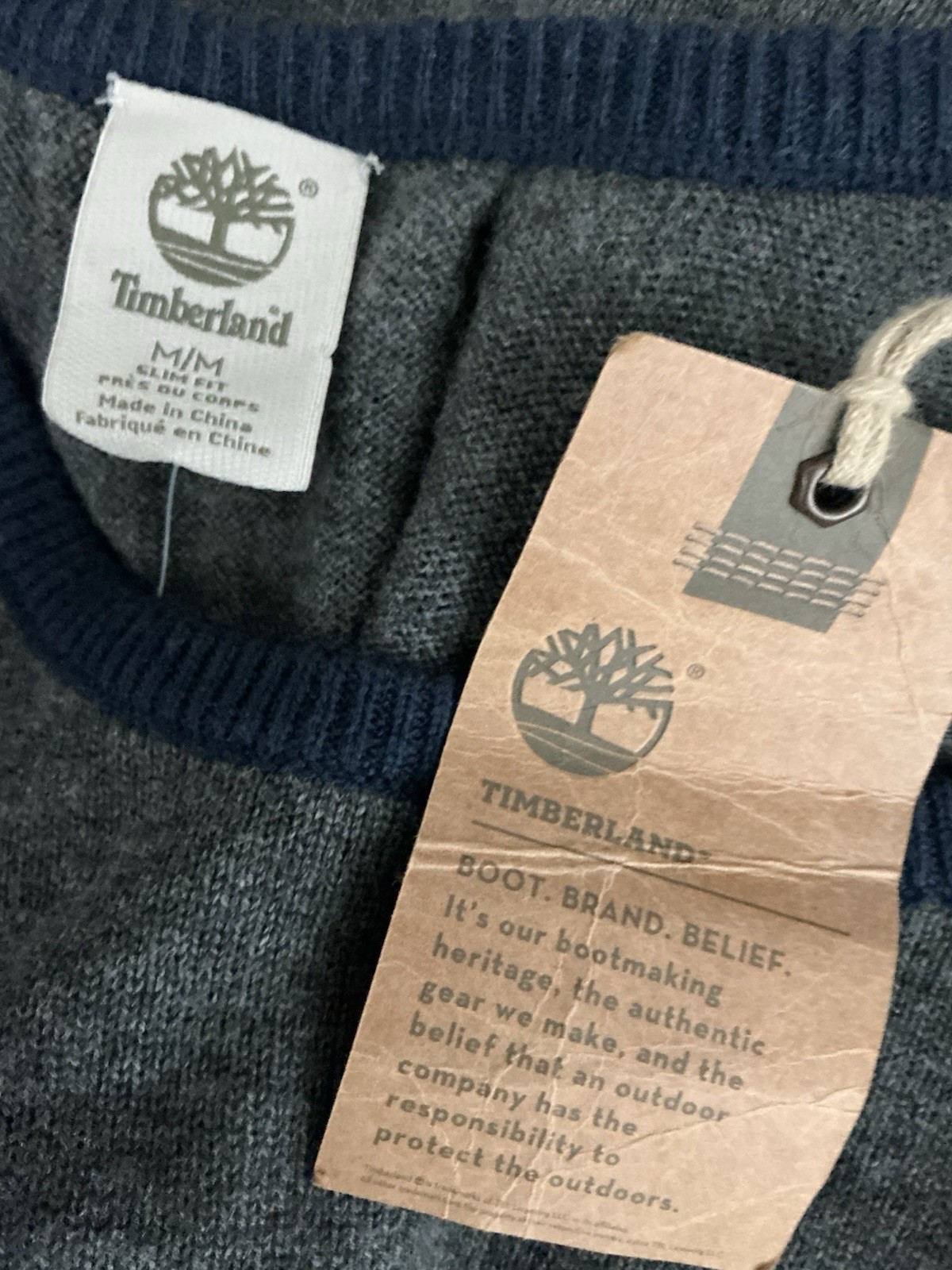Timberland Original Sweater Dress M/ Slim Fit Gray/Navy Knit Short Wool/Cotton