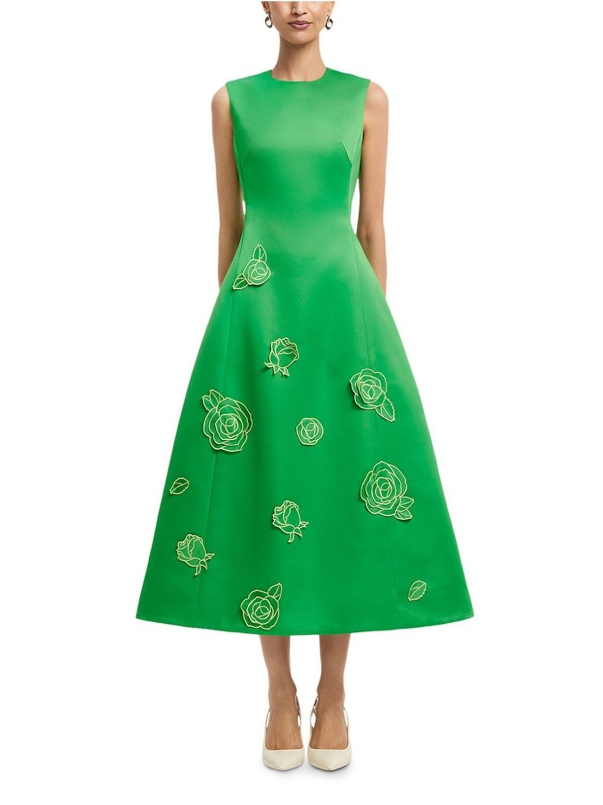 LEO LIN Cleo Appliqué Floral Sleeveless Midi Dress A-Line NWT