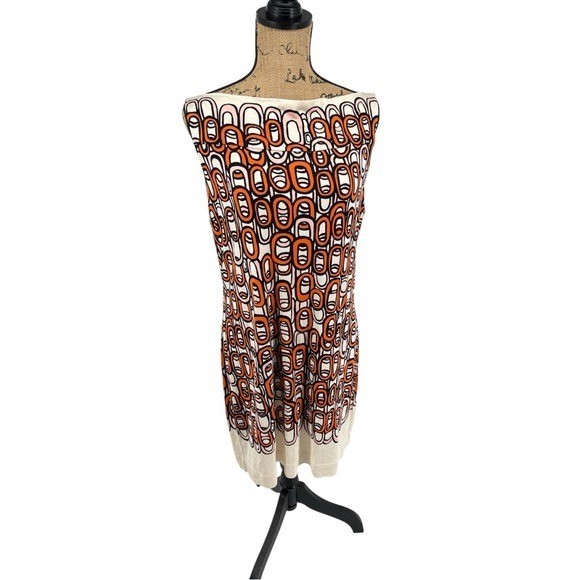 DVF Mini Shift Dress Mod Retro 14 Ivory Orange Geometric Silk Jersey 60s Style