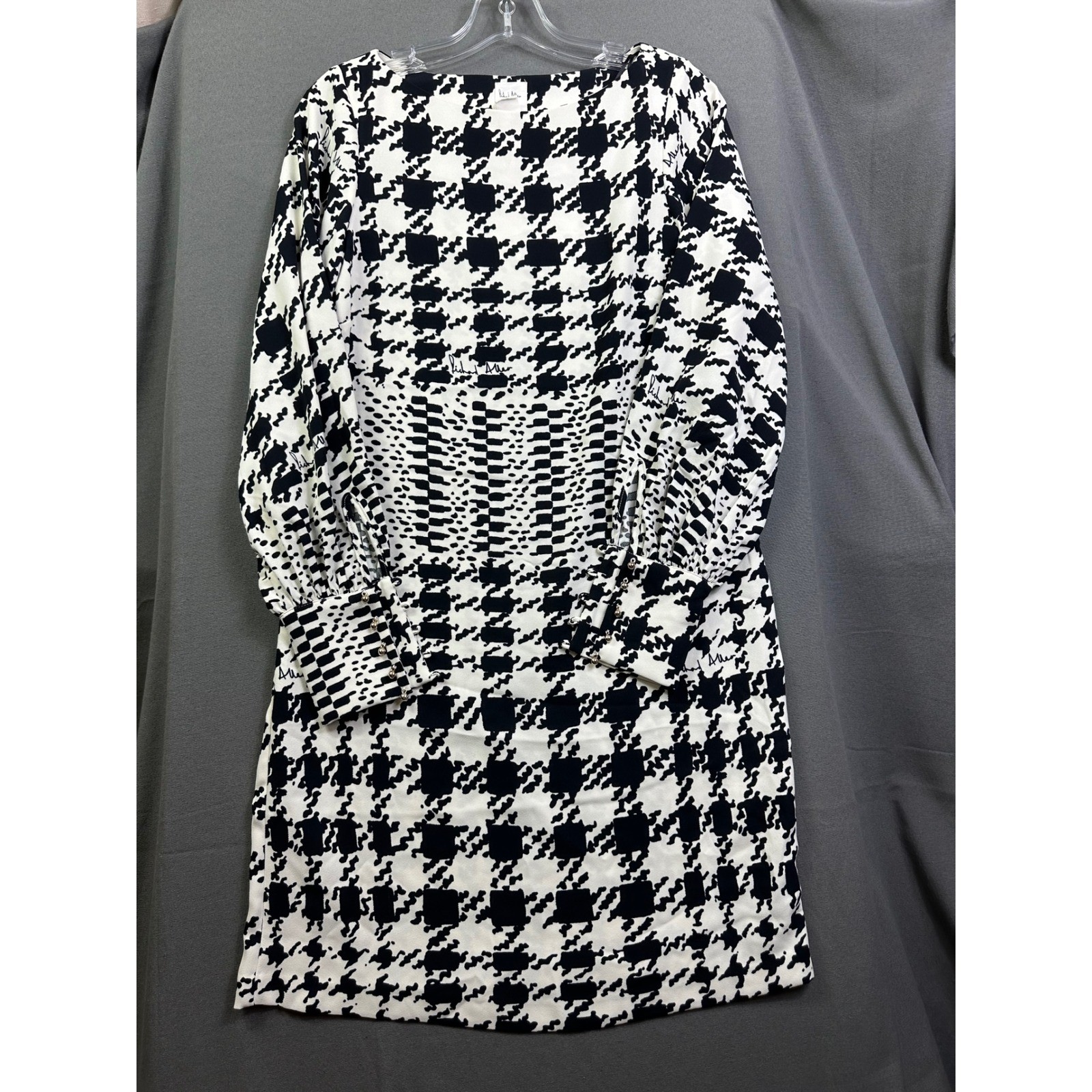 Richard Allan x H&M Black White Houndstooth Mini Dress Gold Button Cuff US 4