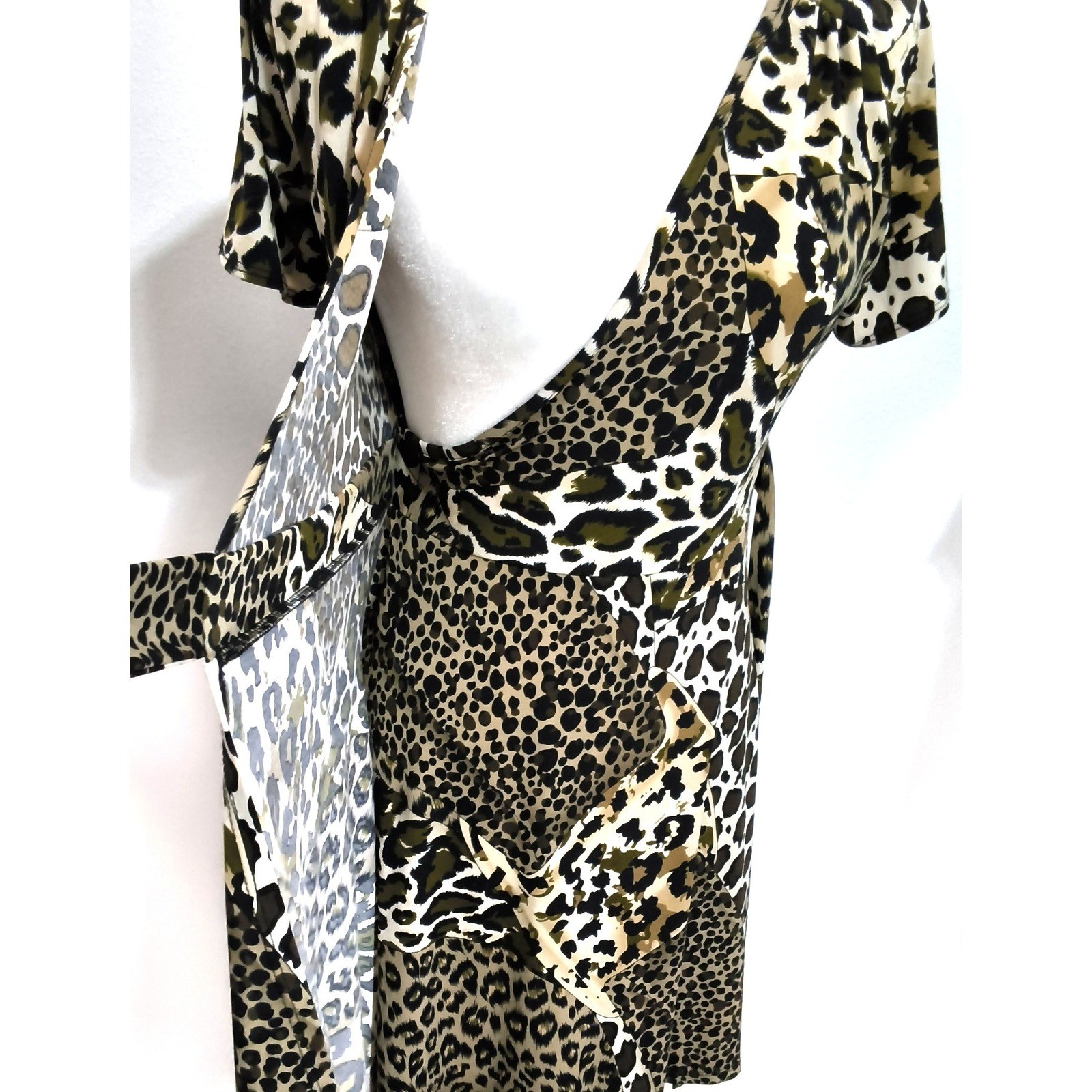 Soprano Wrap Dress Women Medium Brown Leopard Animal Print Short Sleeve