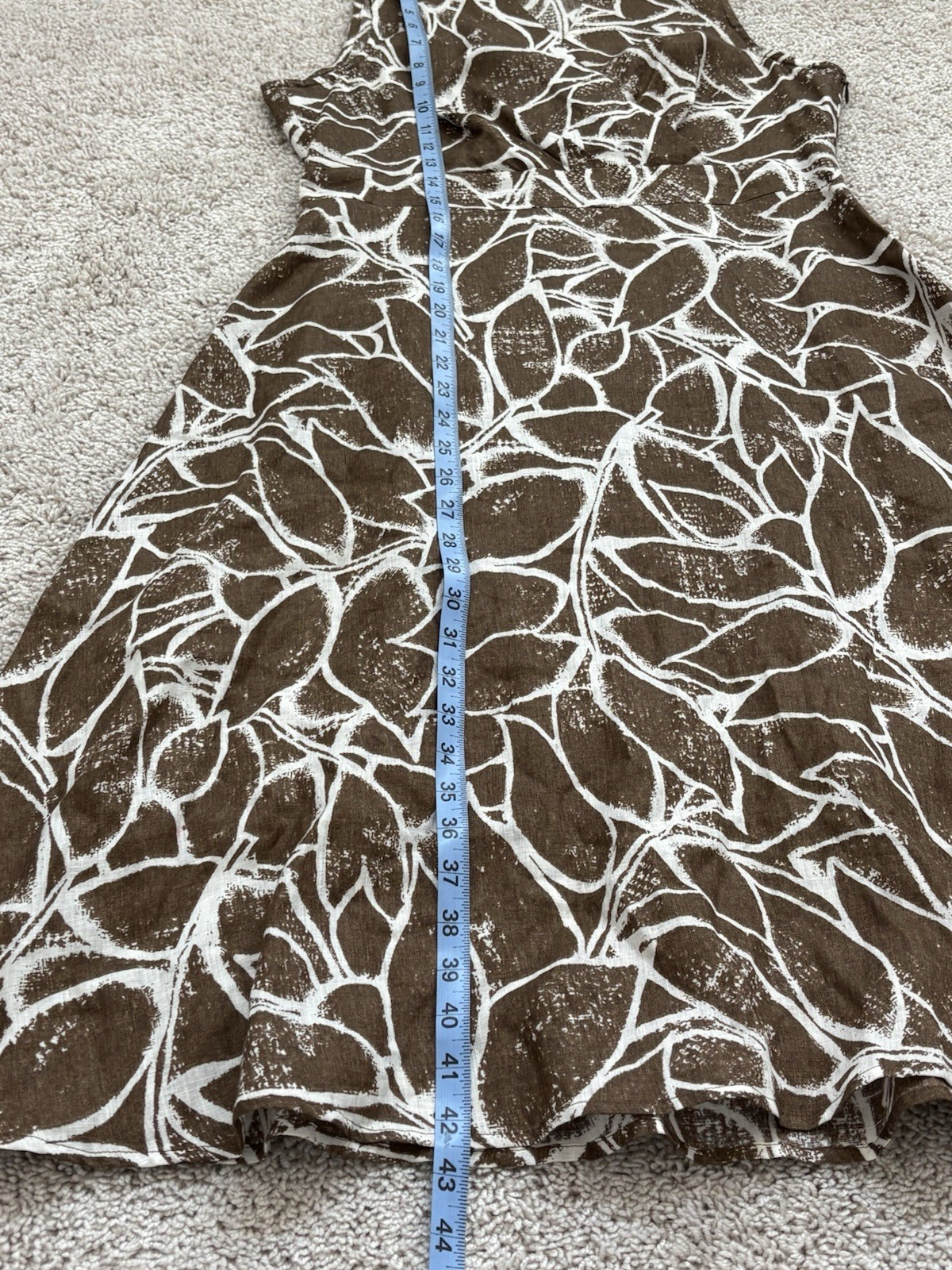 Rafaela 100% Linen Crossover V-neck Sleeveless Midi Brown Leaf Print Boho Chic