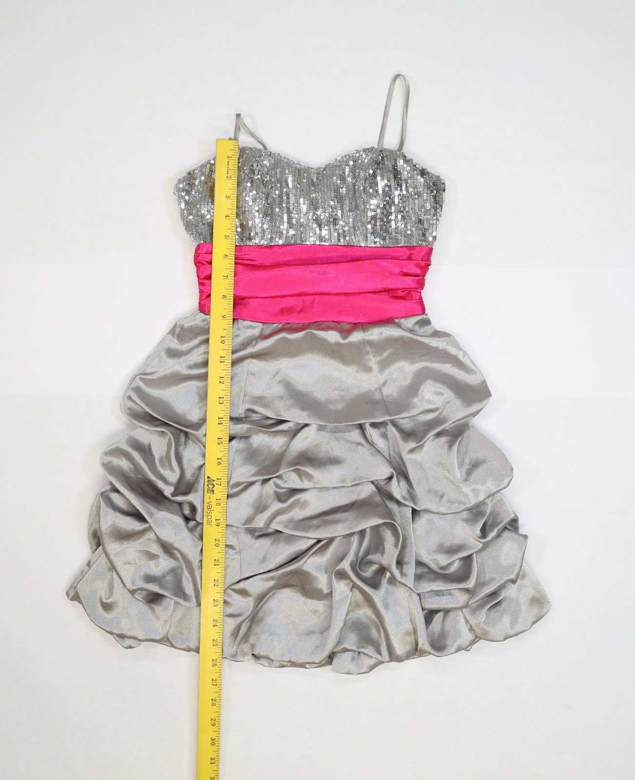 B. Smart Dress Womens 3 Silver Pink Sequin Bodice Ruched Bubble Prom Homecoming