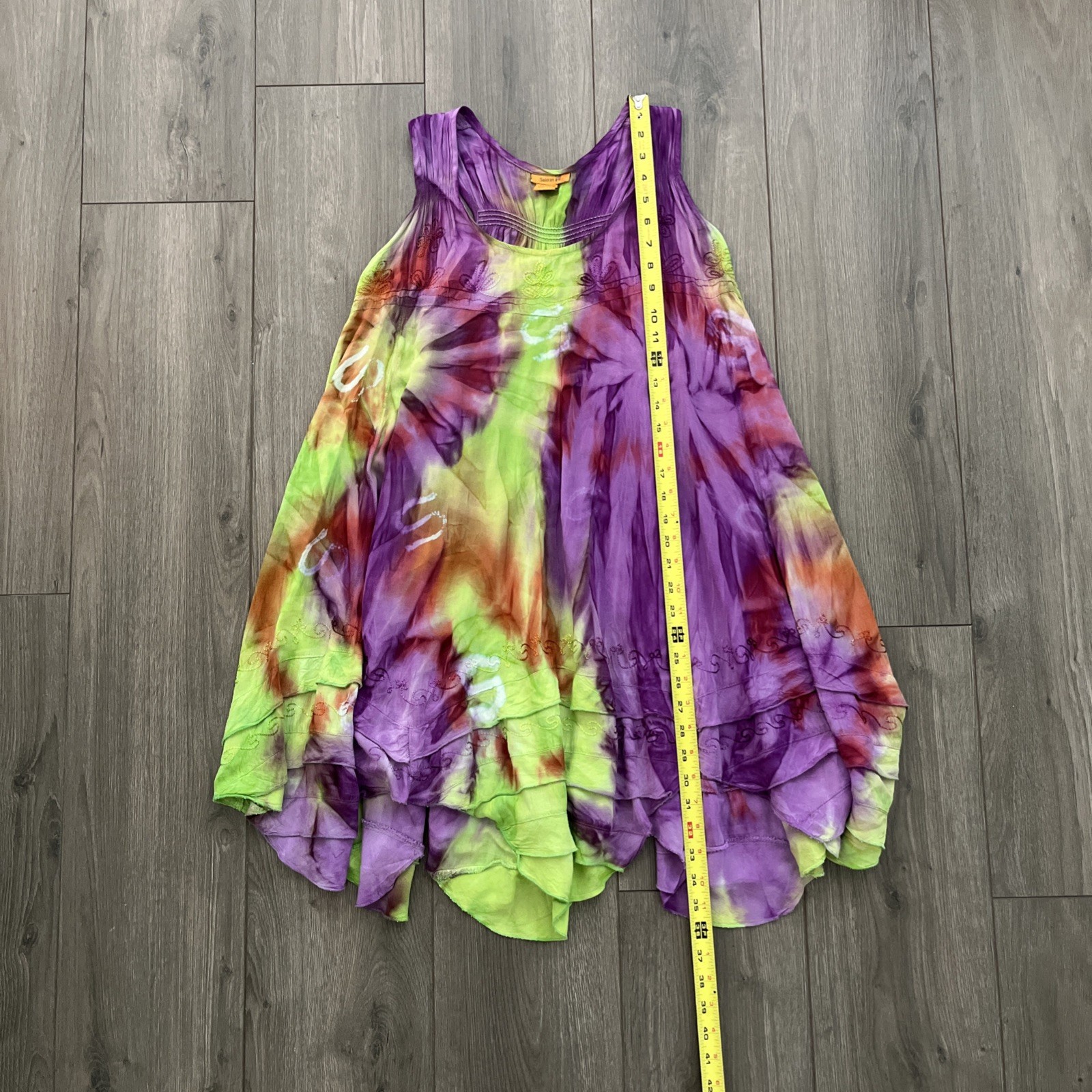 Sakkas Sleeveless Boho Sundress Tie-Dye Purple Embroidered Green Red Free Size