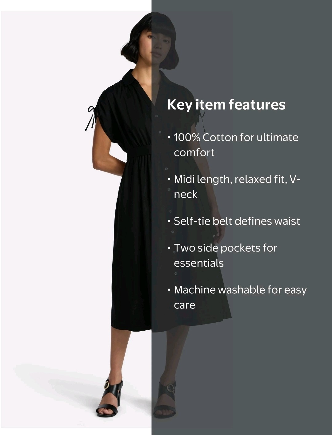Time and Tru Women’s Tie Front Button Down Shirt Dress, Size XL, Black NWT 🔥