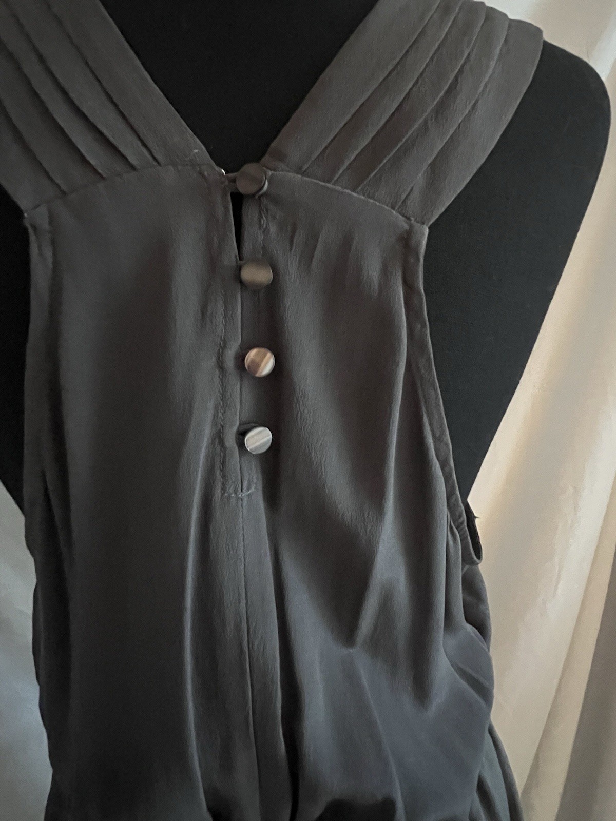 Anthropologie/ Trinity 100% Silk charcoal grey blouson mini Cocktail dress