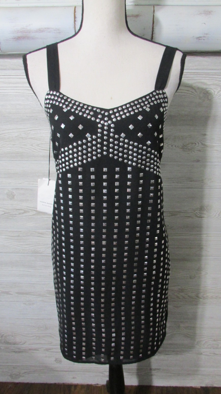 Susana Monaco Silver Studded Black Mini Dress 2 NWT Edgy Glam Indie Sleaze Cyber