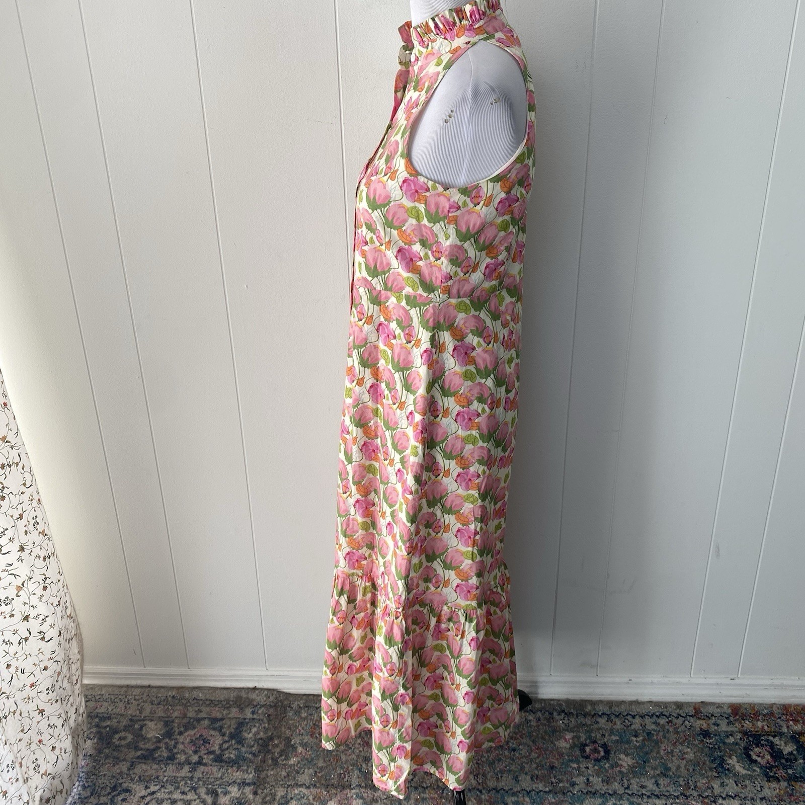 Hyacinth House Tukernuck Pink Tulip Floral Tess Maxi Dress Size XXS High Neck