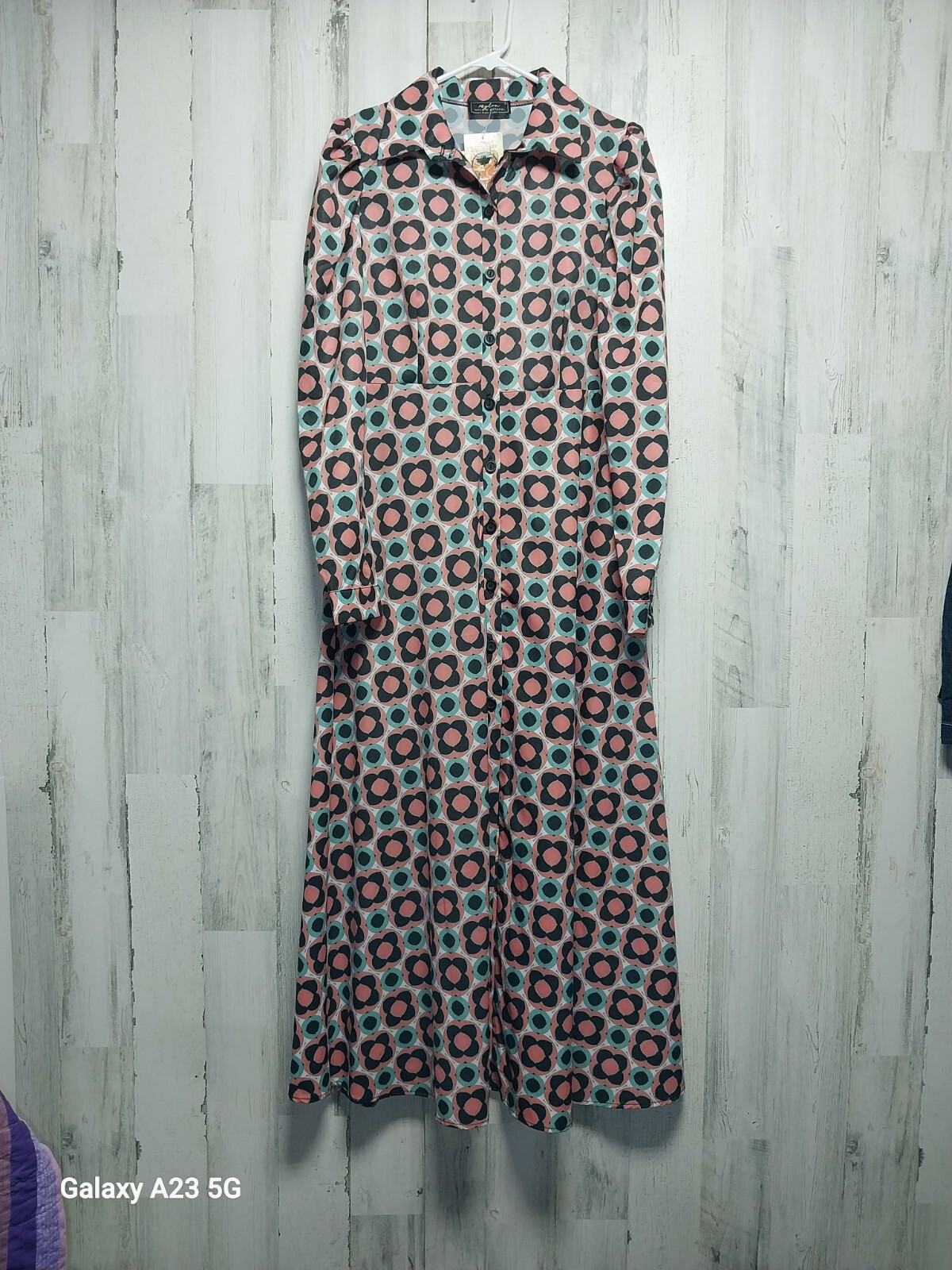 Nylon Apparel Mod Floral Maxi Dress Retro Medium Peach Green
