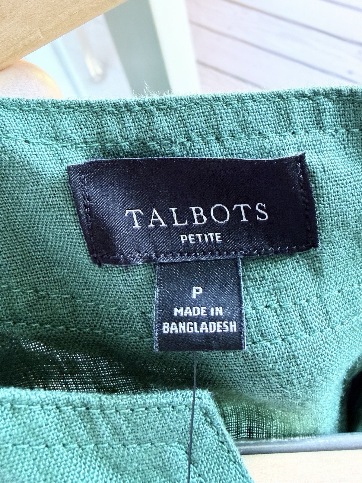 Talbots NWT Green 100%Linen Belted Shift Dress Womens Petite Small Short Sleeve