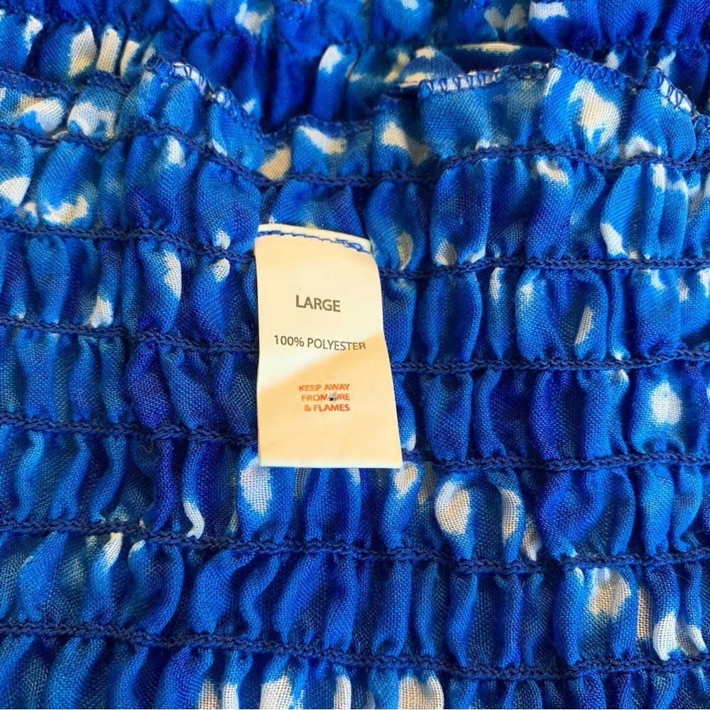Blue Patterned Strapless Sundress Large Breathable Beachy Cover Lightweight