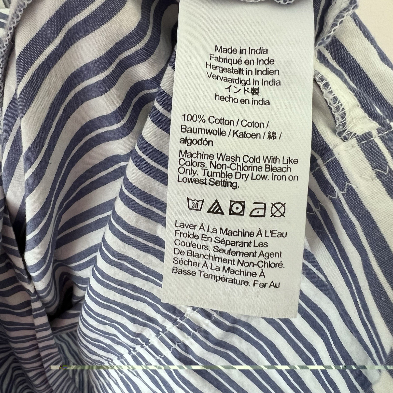J.Crew Striped Cotton Poplin Drop Waist Midi Dress Size Large Blue White Pockets