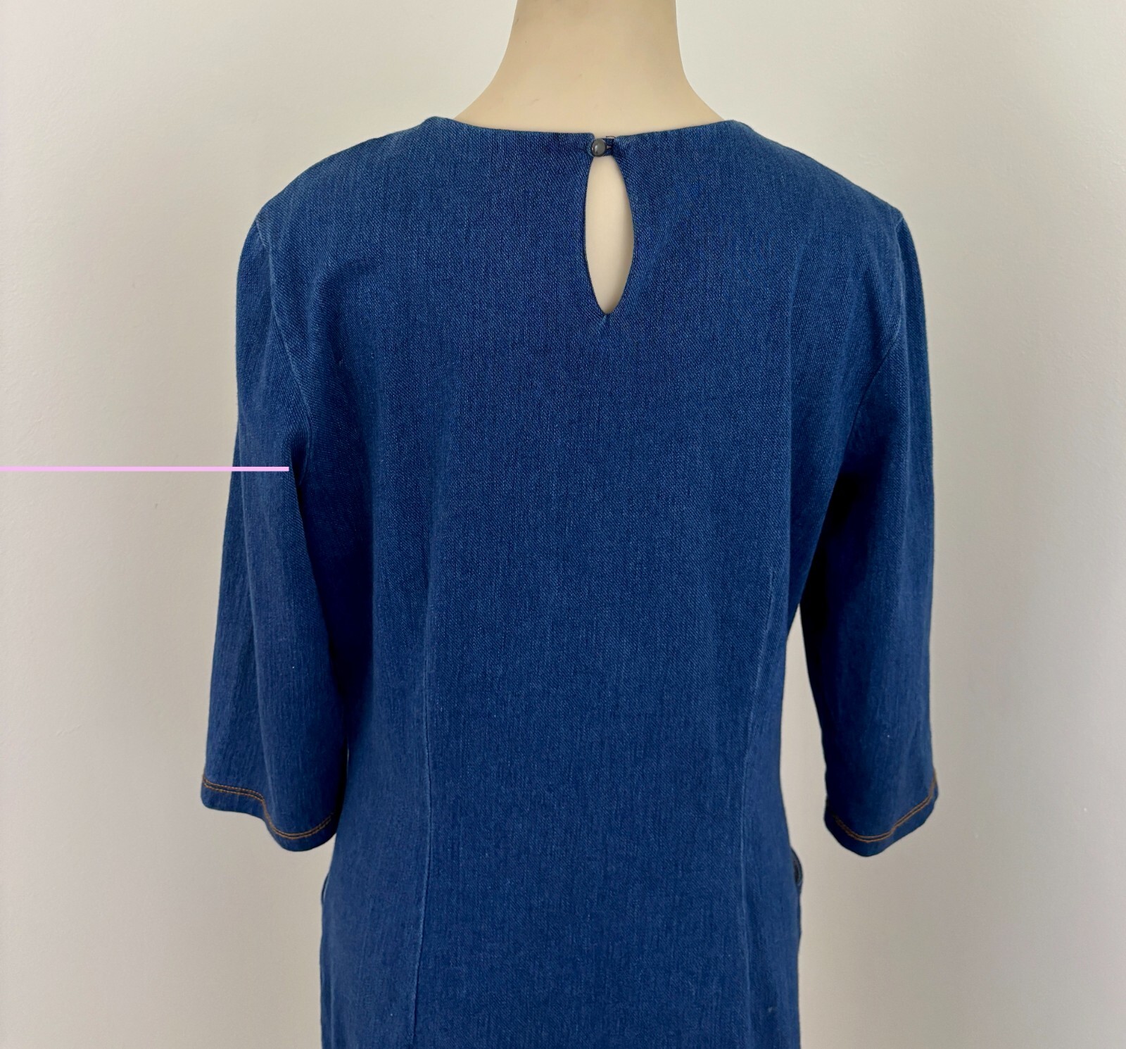 J MCLAUGHLIN CATALYST Women Sz Medium Dark Denim Pocket 3/4 Sleeve Stretch Dress