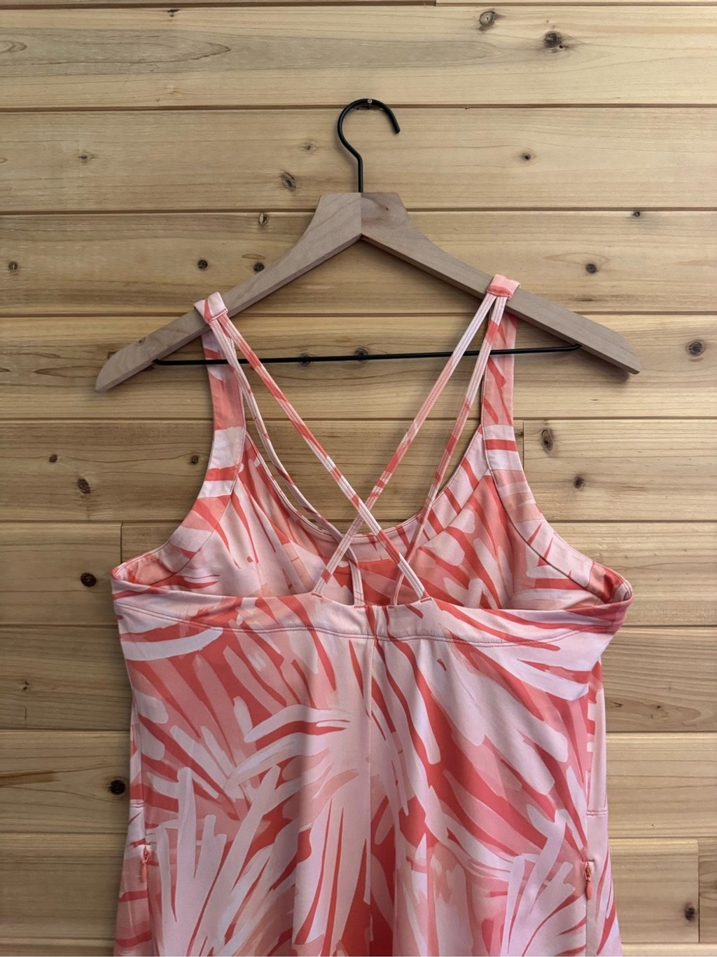 Title Nine Large Peach Abstract Built In Bra Yes Active Stretchy Dress Pockets