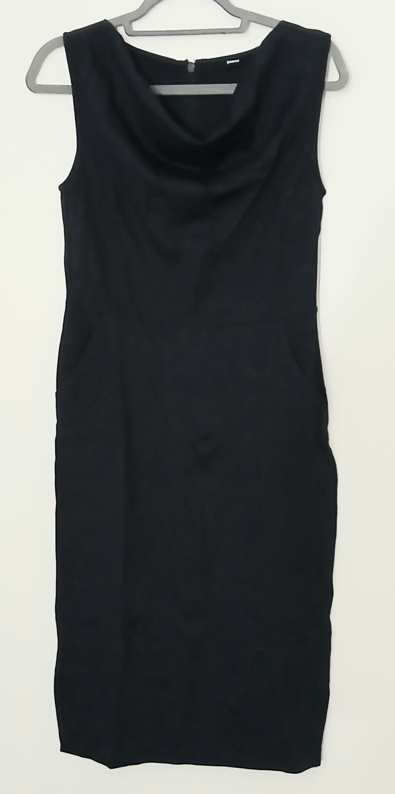 Betabrand Dress Women’s Size Small Sleeveless Navy Blue Cowl Neck Sheath Zip Up