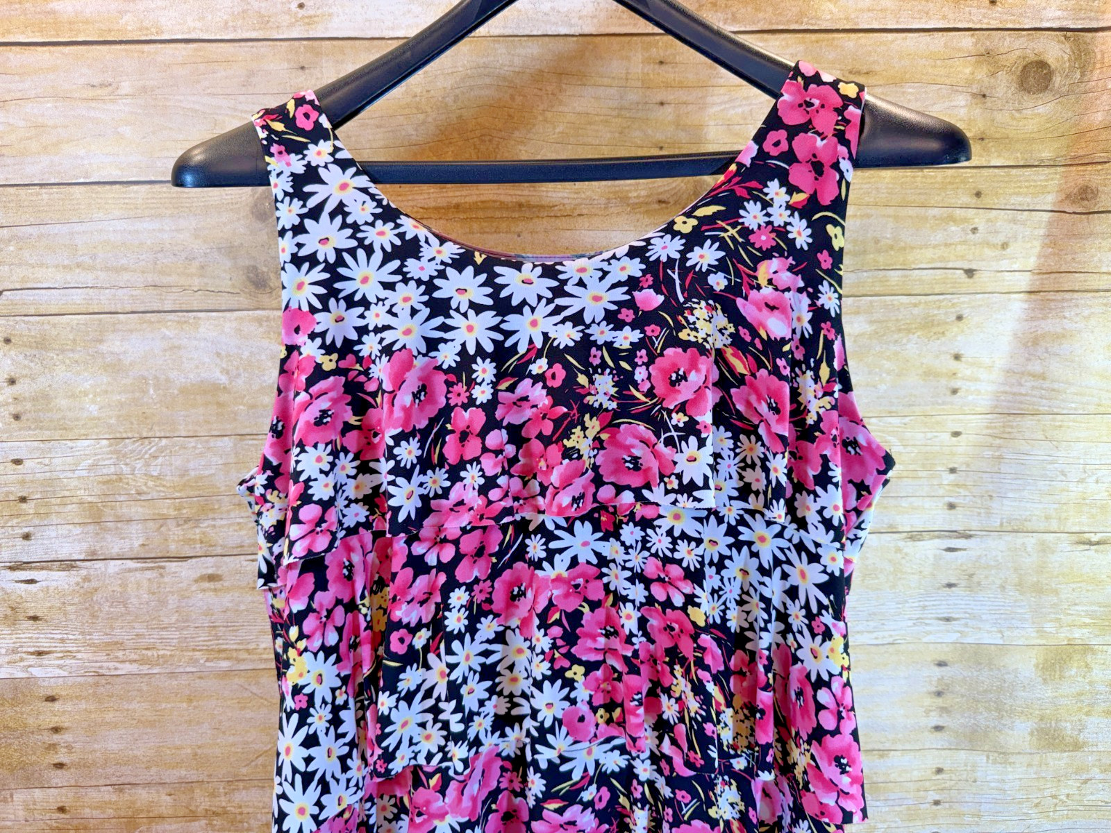 Elementz Tiered Ruffled Layered Floral Dress Womens PXL Black Pink White 💗EUC💗