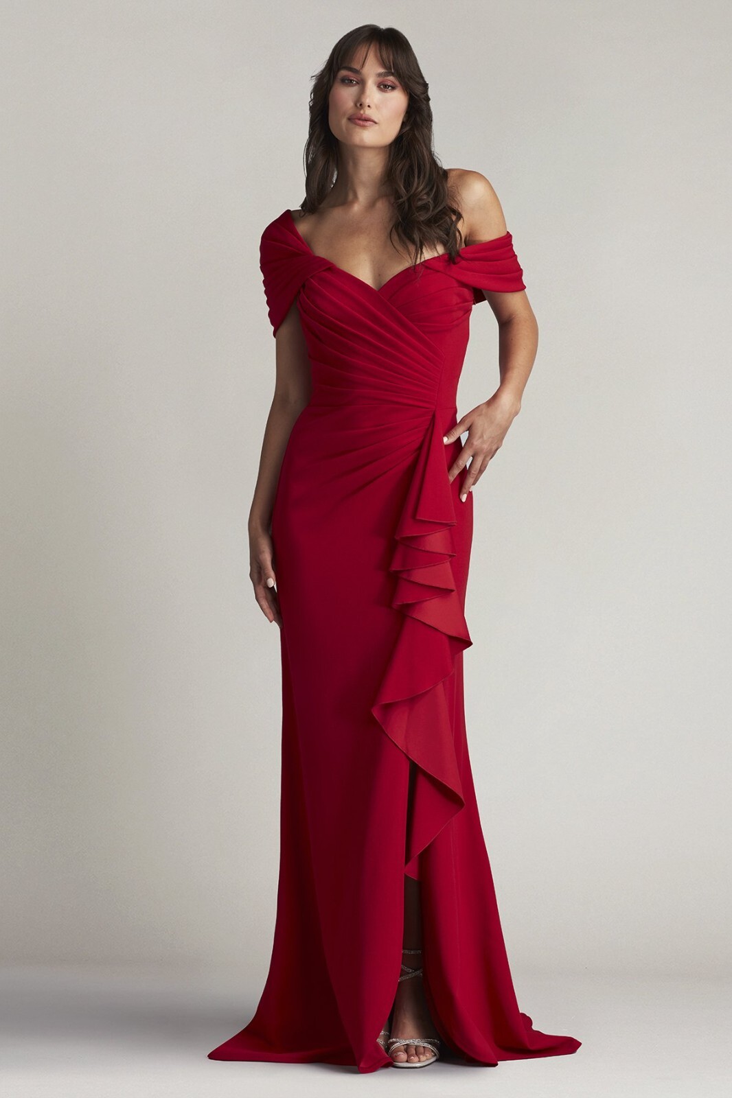 TADASHI SHOJI Scarlet Pleated Draped Ruffle One Shoulder Dress Gown XL = 14/16