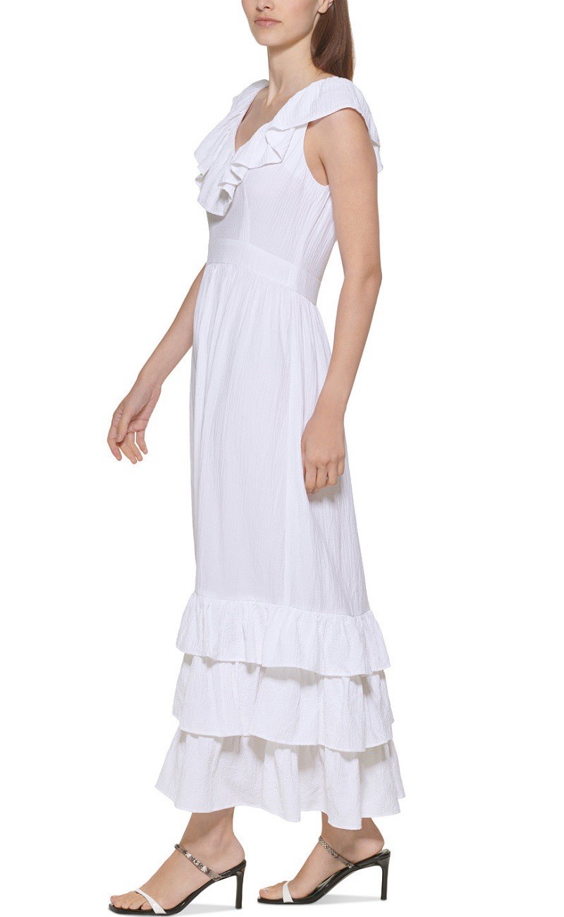 🔥 $139 CALVIN KLEIN Women’s Ruffled Maxi Dress Size 2 White 🔥